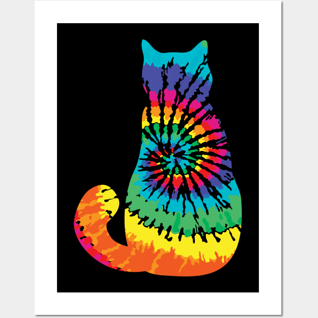 Tie Dye Cat Retro Pattern Wall Art by aneisha